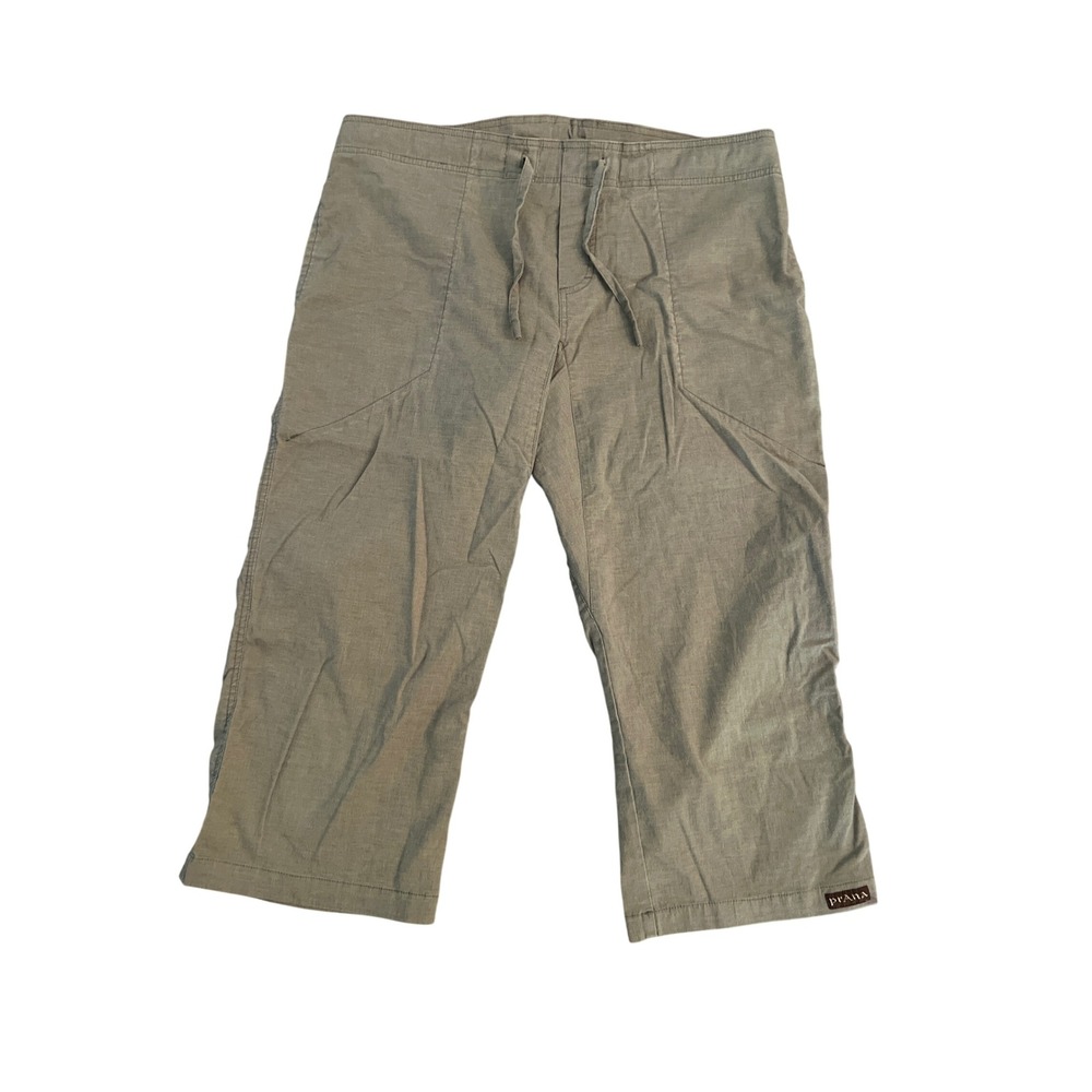 Prana hemp blend Cropped Pants Women Medium Green Drawstring Capris USA vintage